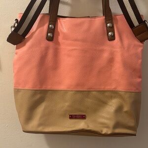 Jessica Simpson Pink and Tan Two-Tone Pebbled Tote